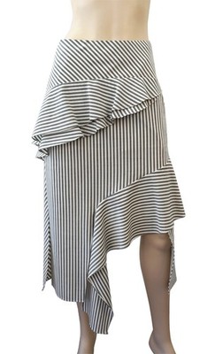 JONATHAN SIMKHAI Asymmetric Charcoal White Striped Wool Blend Pencil Skirt 4