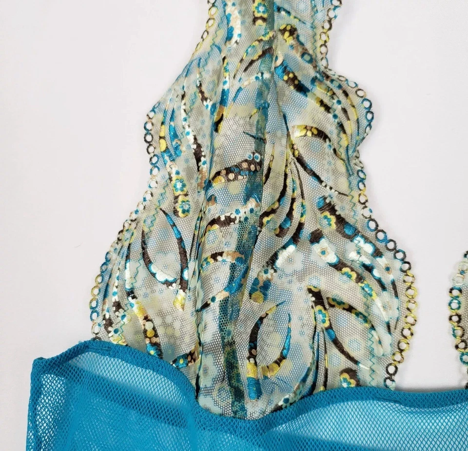 Victoria's Secret чистый сетки скольжения белье большой синий павлин с бретелью через шею верхний винтажный - Изображение 3 из 4