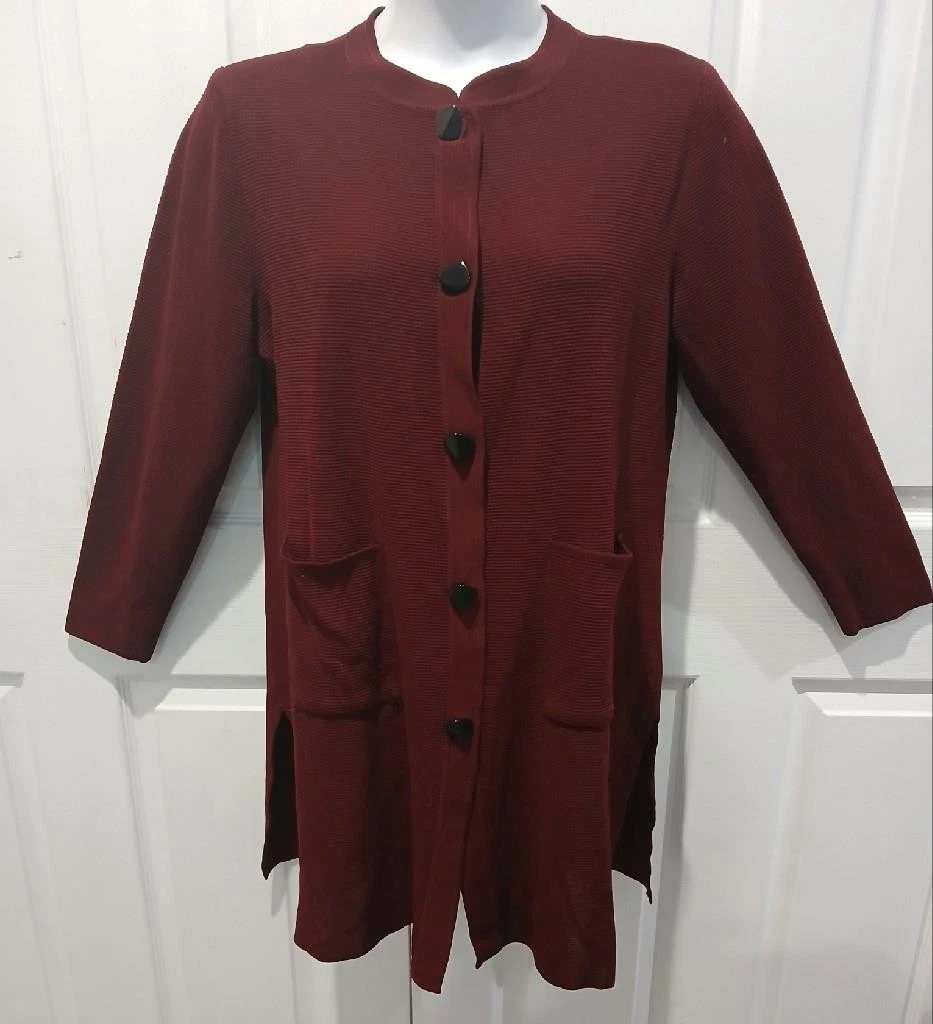 VETEMENTS MISOOK Giacca spolverino prugne in maglia a costine con bottoni grossi davanti e tasche taglia L