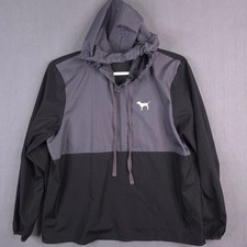 Victoria's Secret PINK Black Gray Pullover 1/2 Zip Hood Windbreaker Jacket M/L