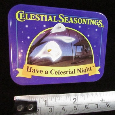 Vintage CELESTIAL SEASONINGS Mini TIN ''Have a Celestial Night'' Calla Lilies