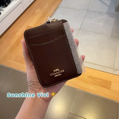 NWT Coach Zip Card Case Gold/Maple Leather CCV89 | eBay