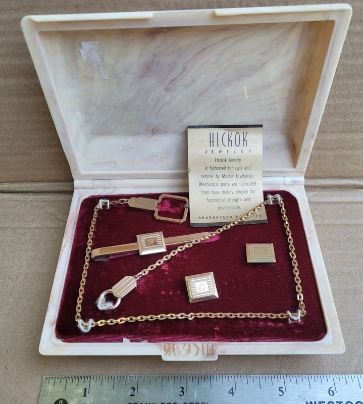 Vintage NOS Hickok Gold Filled WATCHCHAIN,Tie Clip, & Cufflink SET 1/40TH 10 RGP