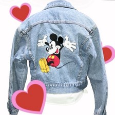 VTG 90s Disney Store Mickey Mouse Embroidery Womens Denim Jean Jacket Small