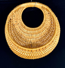 Vintage Hand Woven Wicker Floral Basket Flat ...