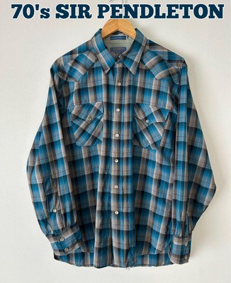 70s Sir PENDLETON Wool Check Shirt  usa製 Sir Pendleton 70's Check Shirt Western Wool Blue Gray Black
