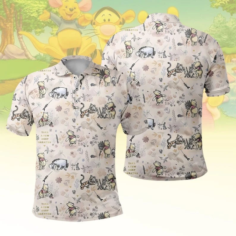 Retro Pooh Bear & Friends Take A Few Deep Breaths Winnie The Pooh Polo Shirt