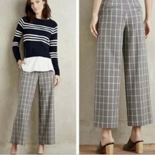 Anthropologie Cartonnier Plaid Cropped Wide Leg Trousers Women 2 Gray