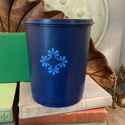 VTG Tupperware 809 -3 Servalier Canister Navy Blue Flower Nesting -Has Wear