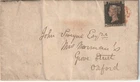 GREAT BRITAIN: Penny black cover to Oxford 1841, arr.canc. contents.