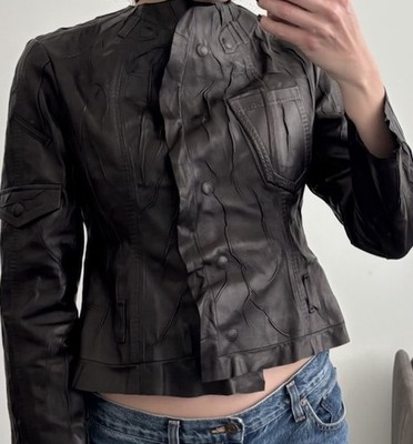 Acne Studios Women's Black Lamb Leather Jacket Size 40 Asymmetrical Pockets