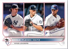 2022 Topps #270 AL Wins Leaders (Gerrit Cole / Chris Flexen / Steven Matz)