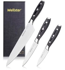 WELLSTAR Kitchen Knife Set 3 Piece, Razor Sharp German Stainless Steel Blade NEW