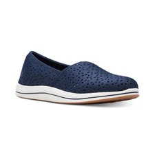 Women's Clarks Cloudsteppers Breeze Emily Perforated Loafer Flats Navy
