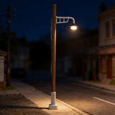 Evemodel 10 Stück Spur H0 1:87 warm weiß LED Mast aus Holz Lampen Straßenlaterne