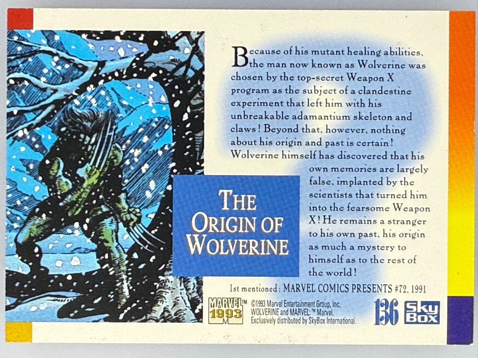 The Origin of Wolverine #136 Marvel 1993 Universe trading card — raw and PSA graded price guide