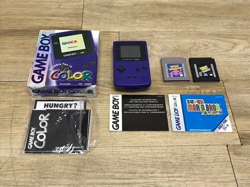 Nintendo Game Boy Color Grape Handled Console CGB-001 w/ Box, Manuals, & Games