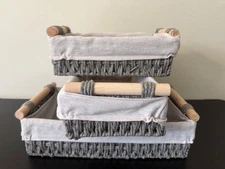 STACKZEY Storage Baskets For Bathroom,Living Roon 3 Pack, Grey New