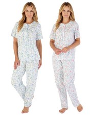 Slenderella Cotton Button Pyjamas Trailing Floral Jersey Short Sleeve Pyjama Set