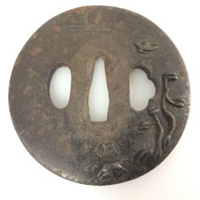 Japanese Antique Tsuba of Katana Samurai Sword Guard Iron Rare Design 72-C6