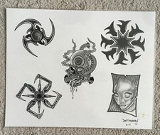 Tattoo Flash Single Sheet Print by Pat Martin Skull Girl Sharp Symbols11 X 14