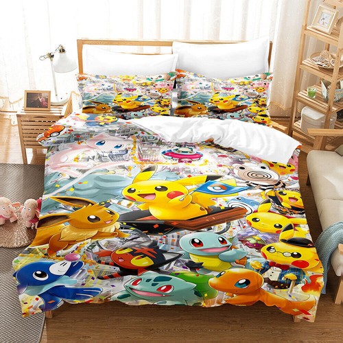 Gift Quilt Pokemon Pikachu Duvet Bedding Set Single Double King Cover+Pillowcase - Picture 25 of 36