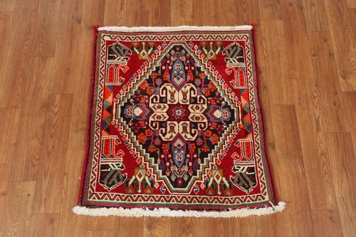 Navy Blue/ Red Handmade Wool Abadeh Square Rug 2x2 Tribal Traditional Foyer Rug - Picture 2 of 12