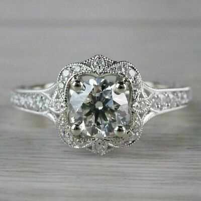14k White Gold 2.60 Ctw Round cut Moissanite Anniversary Engagement Ring Size 6