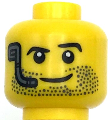 Lego New Yellow Minifigure Head Beard Stubble Raised Left Eyebrow,Headset Piece