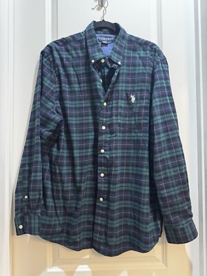 US Polo Assn Blue/Green Button Down Shirt Long Sleeves  XL Armpit To Armpit 24 