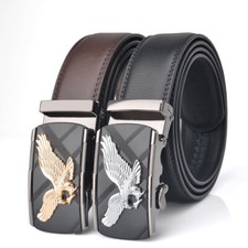 Fashion Mens Leather Belts Waistband Rachet Automatic Buckle Eagle Jean Gift