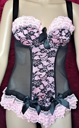 Ann Summers Rara Black + Pink Corset Basque 10 + Thong 10 NWT - Picture 7 of 7