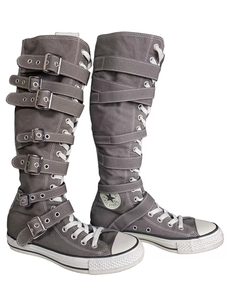 Womens Flat Lace Up Canvas Knee High Sneakers Boots Punk Gothic Side Zip  Shoes A | eBay