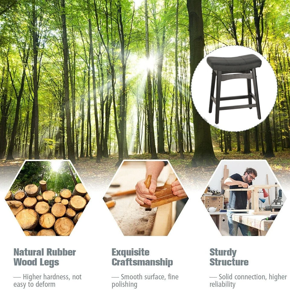 Saddle Seat Bar Stools Set of 4 Counter Height Barstool Solid Leg PU Leather - Image 4 of 4