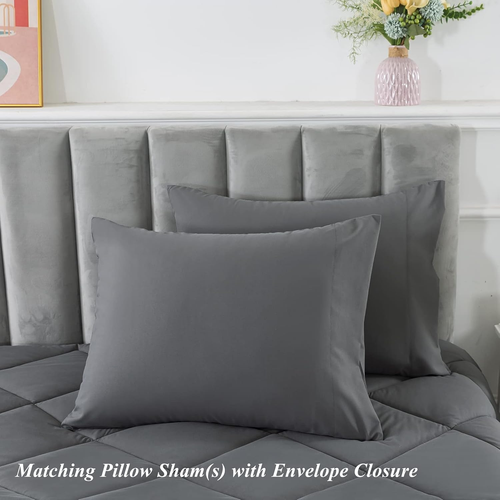 ® Grey Queen Comforter Set with 2 Pillow Shams - 3 Pieces Bed Comforter Set - Gr - Picture 8 of 8