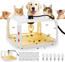 2X An indoor flea trap with 4 sticky boards, 6 light bulbs and 2 wires, white