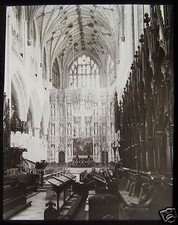GEPLATZTES Glas magische Laterne Dia WINCHESTER CATHEDRAL CHOR LOOK E C1890