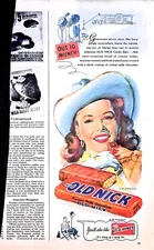 Original 1948 Old Nick Candy Ad: Out to munch, cowgirl, Bit-o-Honey