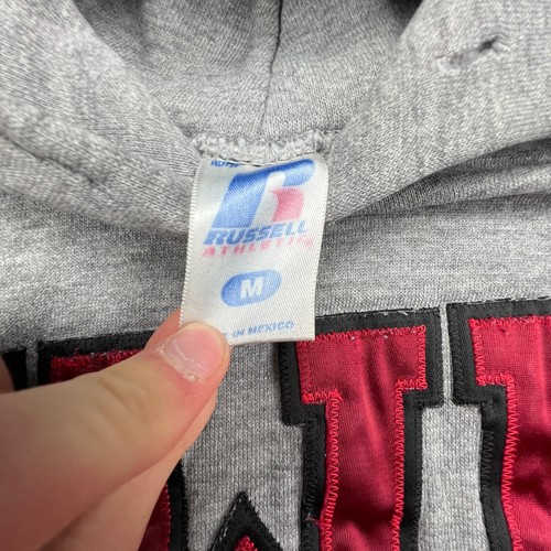 VTG Y2k Russell Athletic Distressed CWU Central Washington Gray Sewn Hoodie M - Picture 4 of 11