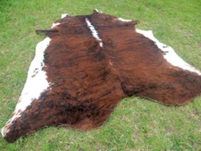 MAKE OFFER !! LARGE BRINDLE BROWN Cowhide Rug natural hair redish Cow Hide Skin