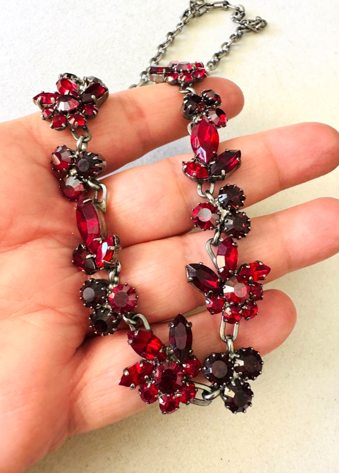 CAROLEE Ruby Blood Red Rhinestone Cluster Silver … - image 3