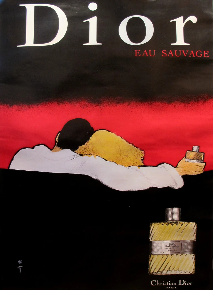 1979 P STER ORIGINAL CHRISTIAN DIOR AGUA SALVAJE ANUNCIO DE PERFUME ROM NTICO RENE GRUAU