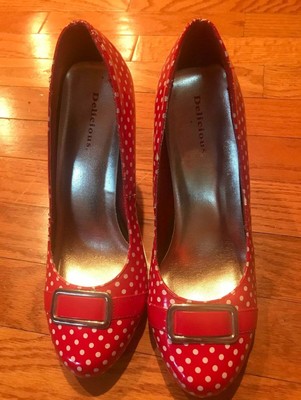 red and white polka dot heels