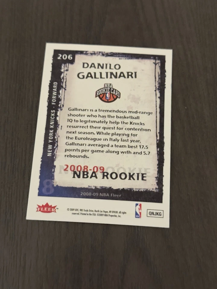 2008-09 Fleer #206 DANILO GALLINARI Rookie RC Auto Autographed HAND SIGNED - Image 2 of 2