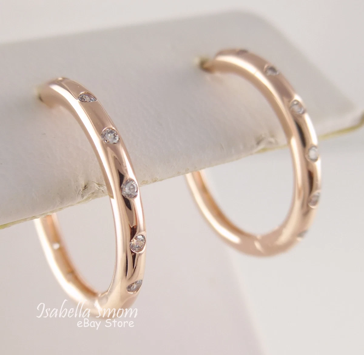 DROPLETS Authentic PANDORA Rose GOLD Plated HOOP Earrings 286244CZ NEW w POUCH