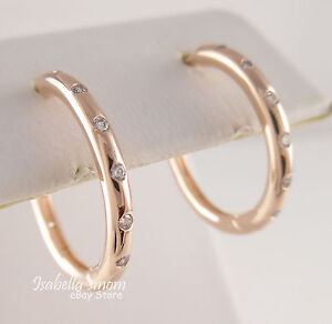 DROPLETS Authentic PANDORA Rose GOLD Plated HOOP Earrings 286244CZ NEW w BOX! | eBay