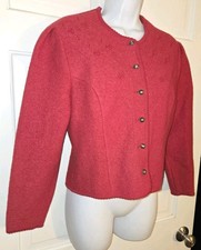 GEIGER TYROL Austria red Boiled Wool Embroidered Cropped Cardigan Sweater 40 M