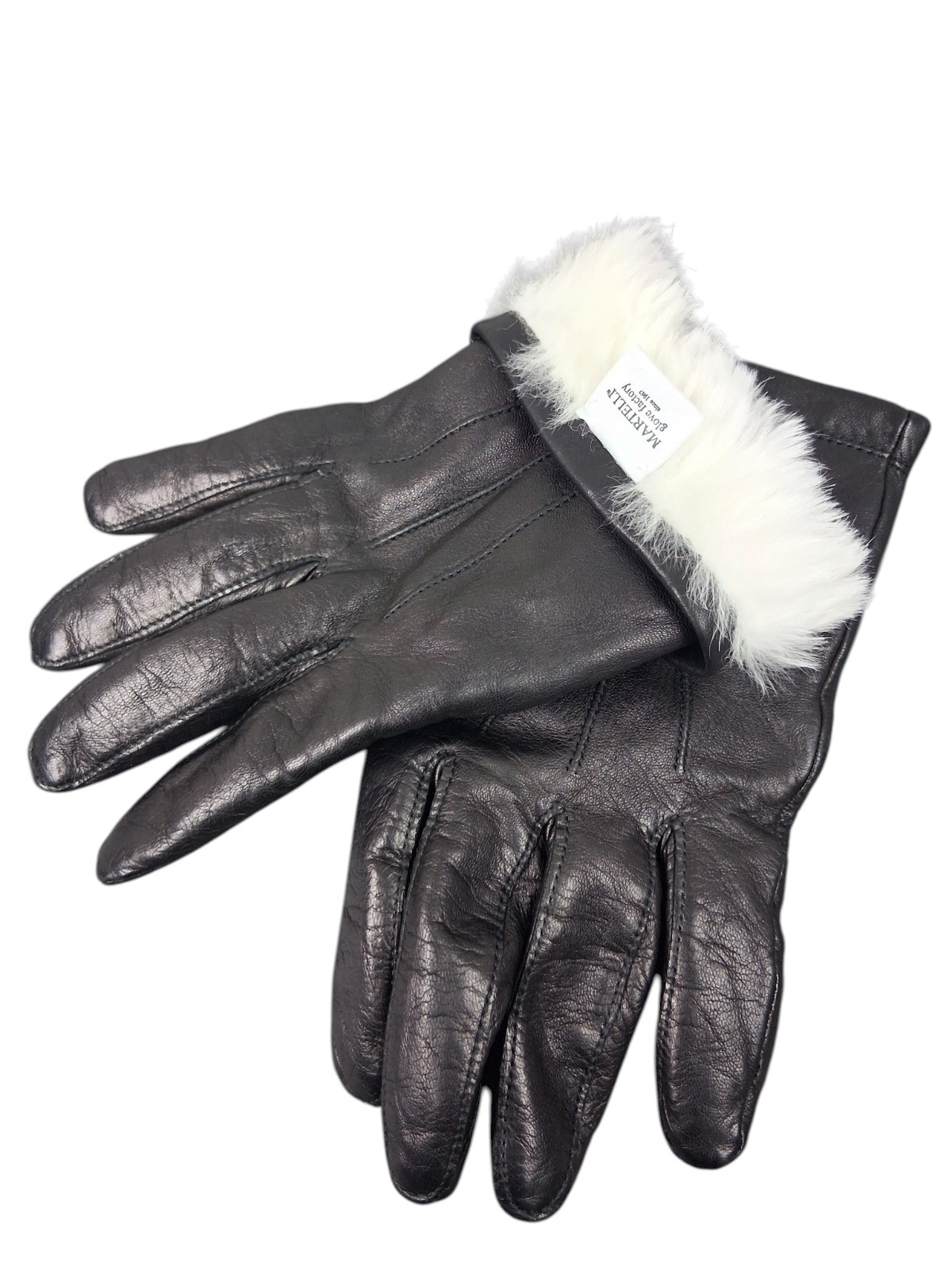 Martelli Italian Black Leather Gloves With Rabbit Fur Lining Women's 9