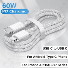 Fast Charger PD 60W Dual USB-C Type C Cable For iPhone 15 16 17 Pro Samsung Lot