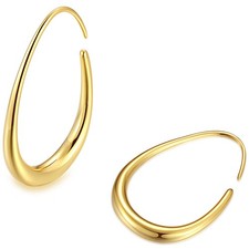 DELLA MODA Fluid Hoop Earrings | Oval Dome | Everyday Statement Dangle Hoops